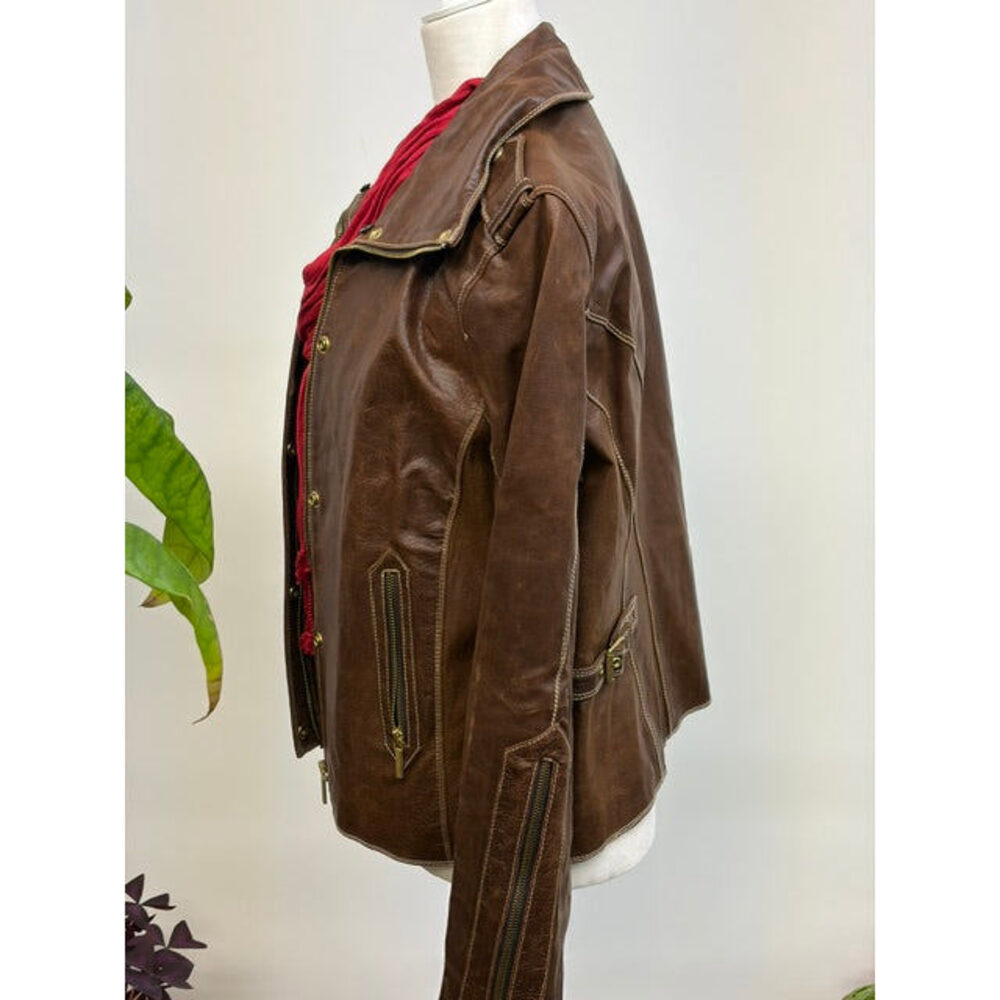 A New Approach Brown Leather Jacket - Picture 4 of 6